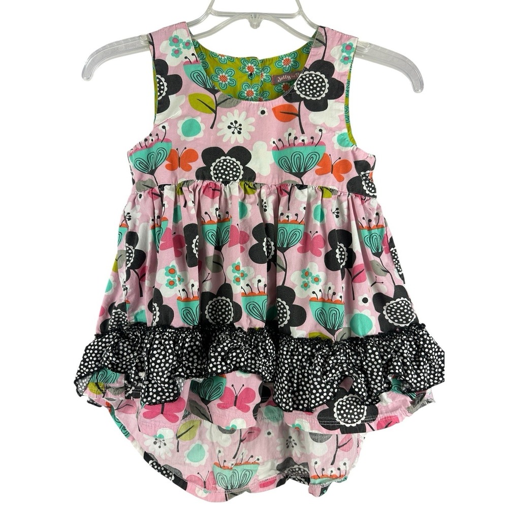 Jelly the Pug Girls Dress Size 8 Floral Bird Ruffle Layered Colorful Butterfly